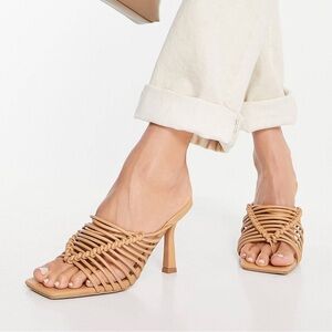 ASOS DESIGN Nyle caged high heeled mules in beige tan open toe Strappy size 7